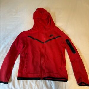 Nike Boys Tech Fleece Red Hoodie with Black Trim
